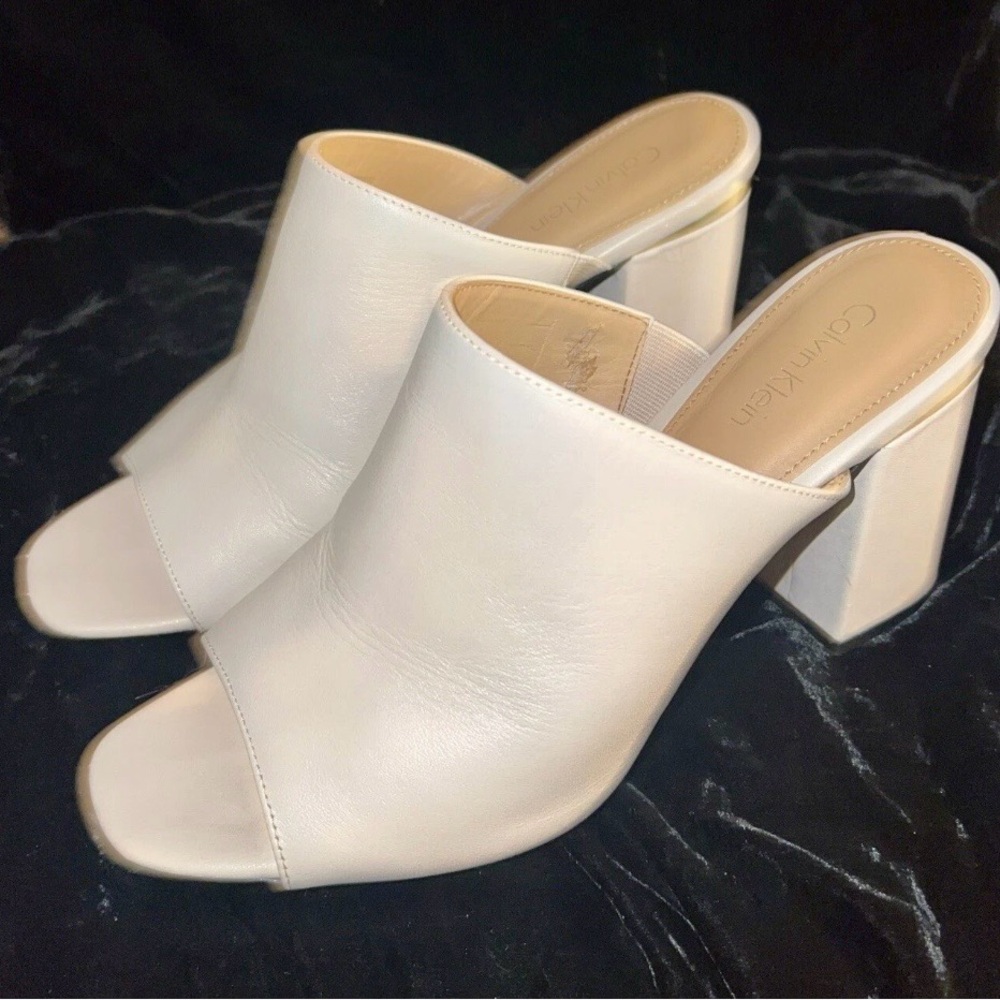Calvin Klein Women's Open-Toe Block Heel Mules in Cream